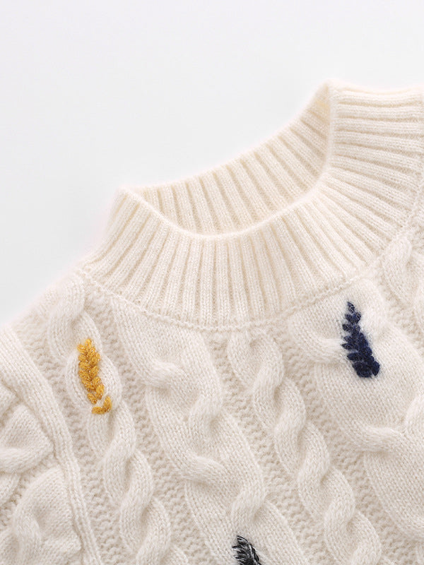 Cable Knit Cashmere Wool Kids Crewneck