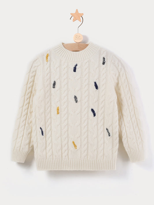 Cable Knit Cashmere Wool Kids Crewneck