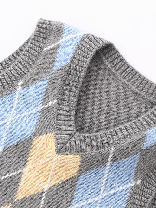 Cashmere Rhombus Knit Kids Vest