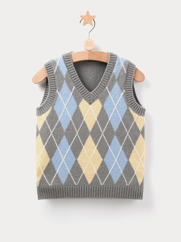 Cashmere Rhombus Knit Kids Vest