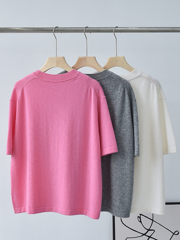 Cashmere Drop-Shoulder Short Sleeve