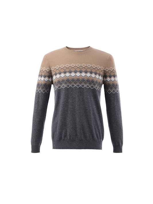 Rhombus Jacquard Man's Cashmere Crewneck