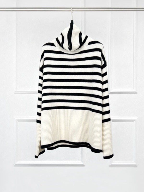 Merino Striped Turtleneck Pullover