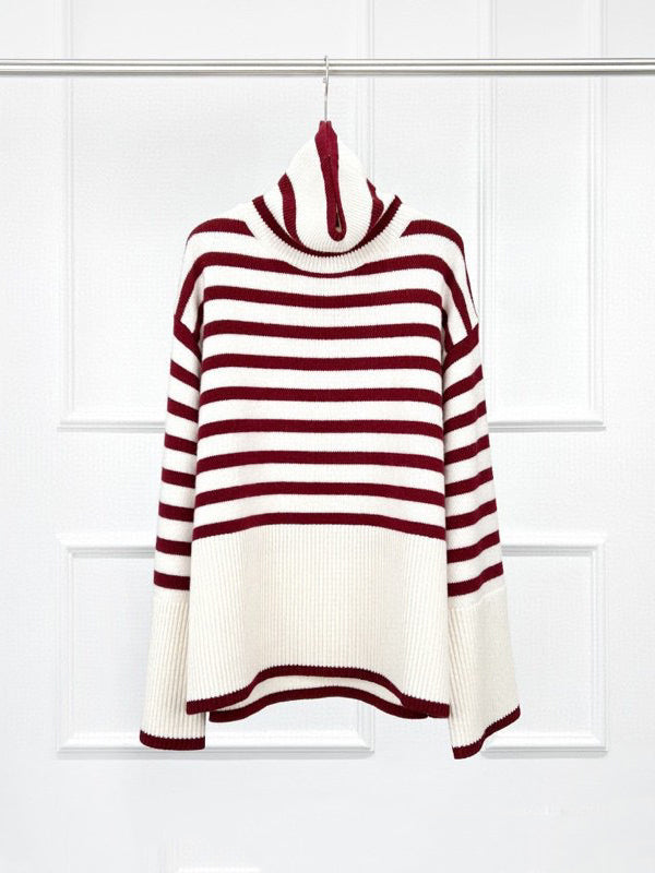 Merino Striped Turtleneck Pullover