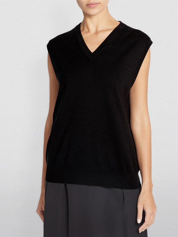 Merino V Neck Black Vest