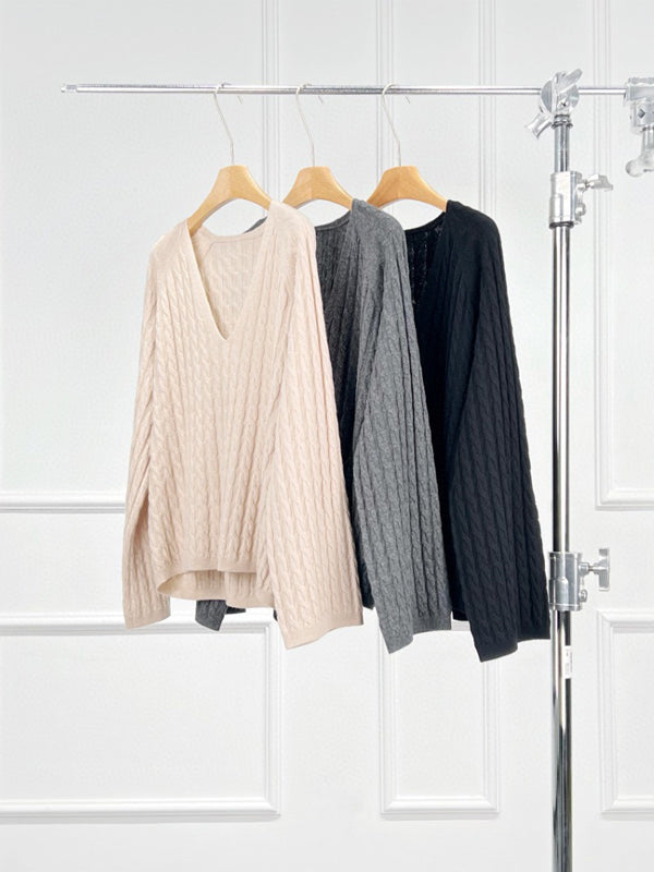 Monica Cashmere Wool Cable V Neck