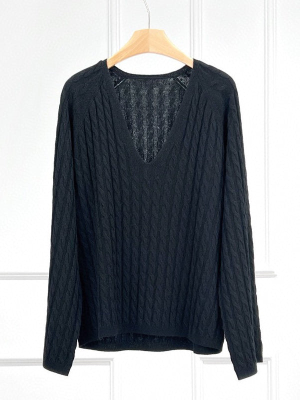 Monica Cashmere Wool Cable V Neck