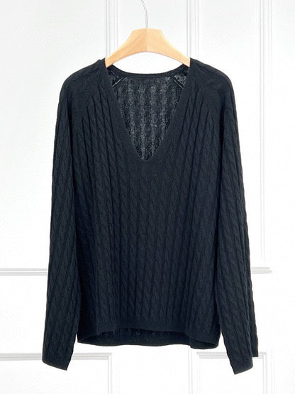 Monica Cashmere Wool Cable V Neck