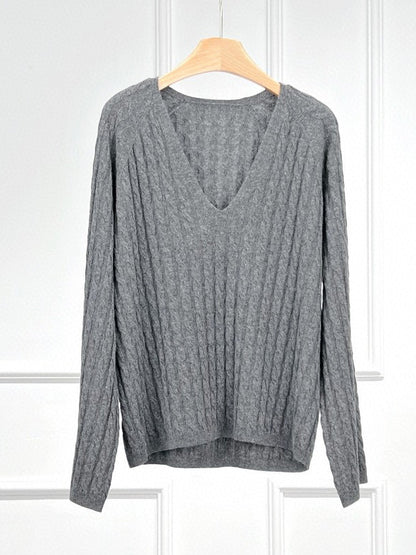 Monica Cashmere Wool Cable V Neck