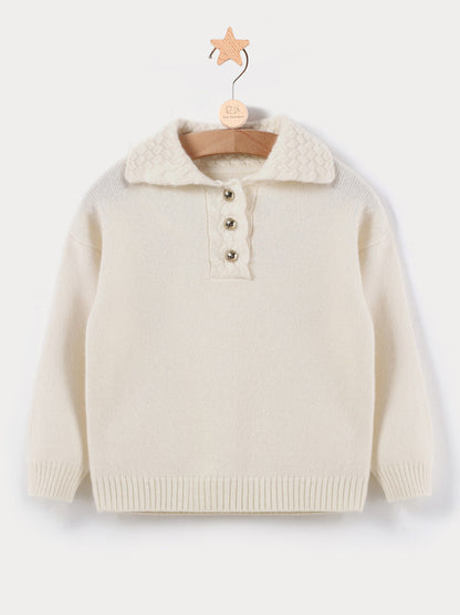 Drop-Shoulder Polo Kids Cashmere Pullover