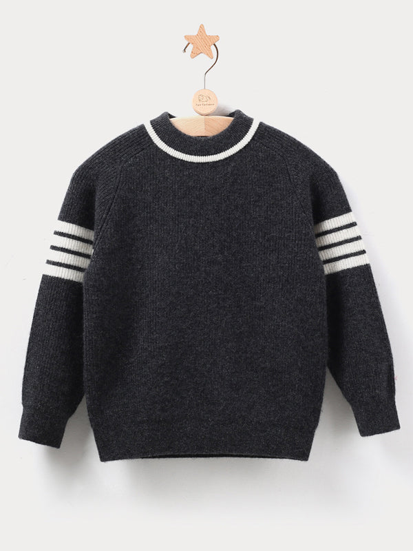 Ribbed Knit Cashmre Boy Crewneck