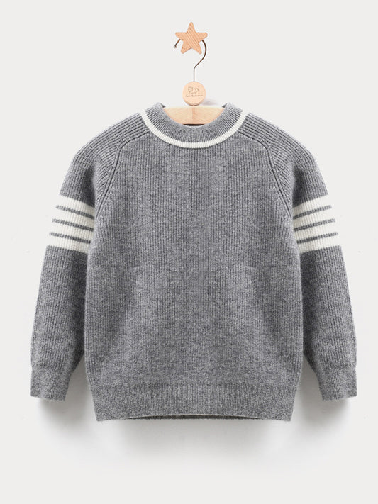 Ribbed Knit Cashmre Boy Crewneck